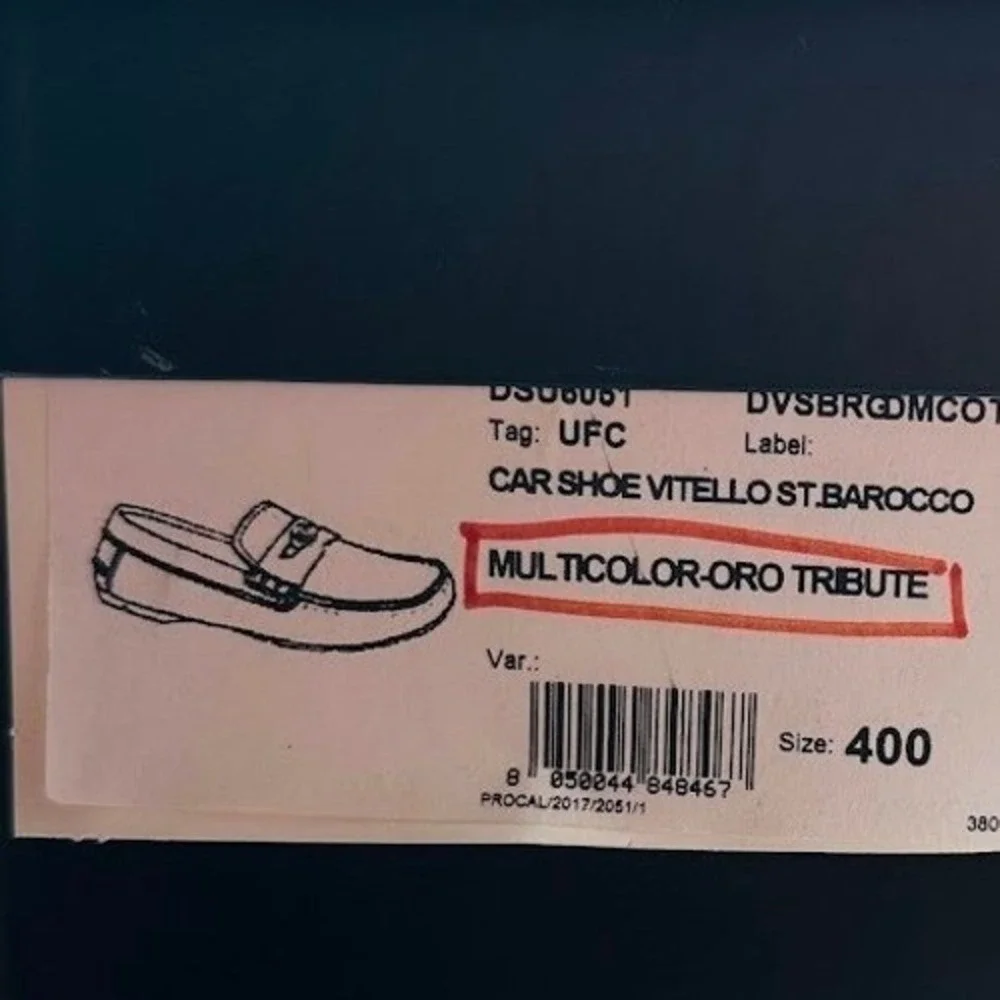 Versace Car Shoe Vitello St Barocco Loafers Black Multicolor Medusa Mens 8 IT 40